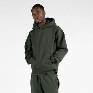 Sudadera con Capucha Cuadrada para Hombre de Alta Calidad, Personalizable con Logotipo, Estilo Urbano Vintage, Color Verde Oscuro, Algodón Grueso - Product Image 3