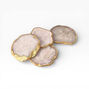 Juego de Posavasos de Ágata Natural Blanca Suave con Borde Dorado, Posavasos de Cristal para Bebidas, para Mesas Elegantes de Hogar y Oficina - Product Image 1