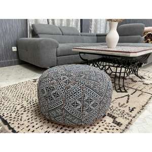 Moroccan <b>Leather</b> Pouf Handmade Ottoman <b>Footstool</b> Traditional Handcrafted Pouffe Home Decor Boho Ottoman Seat Living Roo - Product Image 1