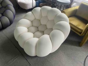 โซฟาบับเบิ้ลแบบเดี่ยวสีชมพูขาว ดีไซน์หรูหราทันสมัยสำหรับห้องนั่งเล่นหรือวิลล่า ผลิตจากผ้ากำมะหยี่ขายส่ง ชุดโซฟาโบบัวส์ - Product Image 5