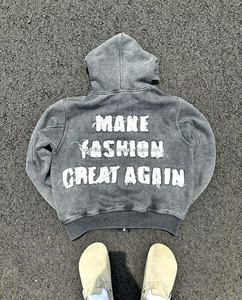 Sweat à capuche zippé Vintage délavé à l'acide personnalisé en détresse 450/550 GSM Y2K mode Streetwear sweat à capuche à fermeture éclair hommes vêtements d'hiver - Product Image 2