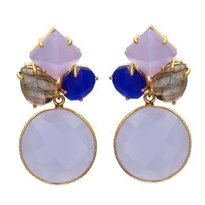 New Arrival <b>Gold</b> Plated round Drop Milky Chalcedony and three more Gemstone <b>Earring</b> <b>Set</b> for Woman and Girls By Jaipur Gems - Product Image 1