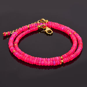 Collier de perles d'opale éthiopienne de feu rose lisse, collier de pierres précieuses, collier délicat, AAA + bijoux d'opale de feu, cadeau pour elle. - Product Image 1
