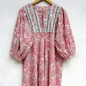 Wholesale Collection Long V-Neck Rayon <b>Dress</b> Side Slit Unique Tie Dye Design Half Sleeves Button Loose Fitting for Spring - Product Image 1