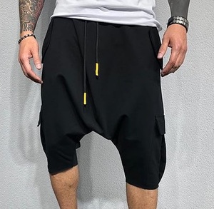 Pantalones Cortos Deportivos Personalizados para Entrenamiento, con Cordón Largo, Negros, con Entrepierna Caída, Holgados, con Múltiples Bolsillos, 100% Algodón - Product Image 3