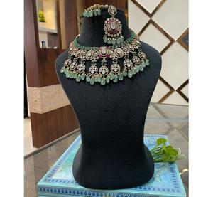 Flawless Premium Quality <b>Gold</b> Plated Kundan Stones Look <b>Necklace</b> <b>Set</b> With <b>Earrings</b> for Wedding Wear Collection For Women - Product Image 1