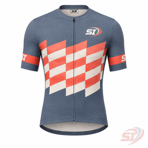 Maillot de cyclisme personnalisé pour homme sans manches, vente en gros, fermeture éclair intégrale, respirant, sublimé, pour équipe, bleu marine, turquoise, lime, motif quadrillé - Product Image 1