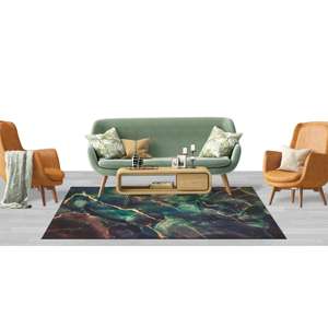 Tapis en marbre doré : Tapis contemporain vert et marron chatoyant, avec poils doux - Product Image 2