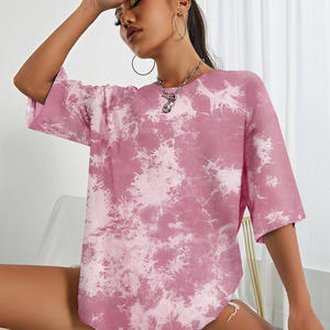 Camisetas Vintage holgadas personalizadas con tinte de corbata para mujer, detalle de botones, algodón transpirable, producción OEM de verano, soporte de etiqueta privada - Product Image 5