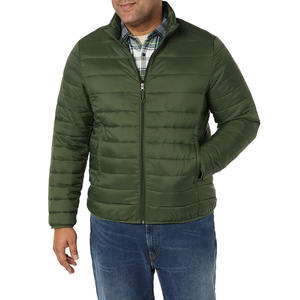 Veste matelassée en toile légère décontractée pour homme, longueur régulière, col montant avec fermeture éclair, hiver chaud, uni, teinture unie, veste à bulles - Product Image 5
