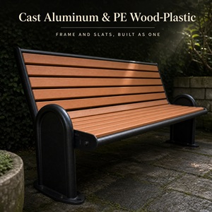 Panca <span class=keywords><strong>da</strong></span> esterno in legno con telaio in ghisa, fissaggio a terra per cortili scolastici e ingressi di ville - Product Image 4