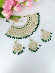 Nuevo diseño elegante chapado en oro tradicional Motipearl & Drop Kundan tachonado gargantilla collar pendiente Mangtika conjunto y conjunto de joyería Mujer - Product Image 2