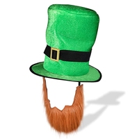 Haiwin Party Saint Patrick Party Shamrock, chapeau haut de gamme, Saint Patrick, accessoires irlandais, chapeau avec barbe