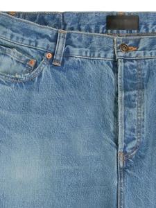 กางเกงยีนส์เดนิมทรงตรงแต่งหนังแท้สำหรับผู้ชาย สไตล์สตรีทแวร์แบบสโตนวอช ทรงแบ็กกี้ ฮิปฮอป แฟชั่นขาบาน - Product Image 5