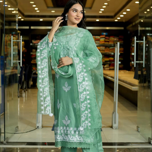 คอลเลกชันชุดใส่ในงานแต่งงานกางเกงพาลาซโซใส่ได้พอดีตัวสำหรับผู้หญิงดีไซน์แบบอินเดียดั้งเดิม - Product Image 1