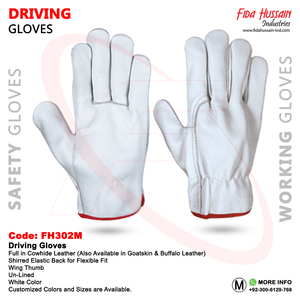 Guantes de trabajo de conductor de cuero dividido de piel de vaca blanca con máxima protección Guantes traseros elásticos fruncidos OEM sin forro - Product Image 6