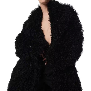 Automne hiver 2025 hommes ample décontracté surdimensionné poilu Shaggy doux fourrure noir fausse fourrure manteau épais et confortable pardessus - Product Image 4