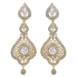 Elegantes Pendientes chapados en oro AD, Pendientes colgantes AD para todos los días, exportación de joyería artificial de lujo, proveedor de joyería de moda personalizada. - Product Image 2