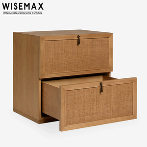 WISEMAX FURNITURE Retro Bedroom Solid Wood <strong>Rattan</strong> 2 Drawers Storage Cabinet Nightstand <strong>Bedside</strong> <strong>Table</strong> for Hotel Home Villa - Product Image 6