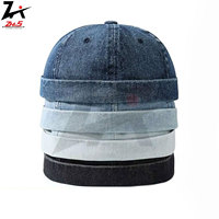 Gorro Docker de mezclilla lavada estilo retro, sin visera, color liso, vintage, estilo callejero, de pescador y marinero, con diseño de personaje, gorros de primavera con efecto abultado