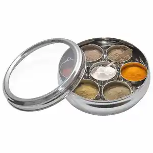 Edelstahl Bauch form Masala (Gewürz) Box/Dabba/Organizer mit 7 Behältern (20,5 cm Durchmesser) zu wettbewerbs fähigen Preisen Großhandel