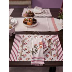 Sultan's Haven Handmade <b>Woven</b> Canvas Soft Cotton <b>Placemats</b> Handblock Print Floral Embroidery Disposable Washable Pink Home - Product Image 2