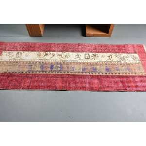 Alfombra de lana Vintage rojo y Beige, 2,5x7,1 pies, Kilim turco, área grande, patrón abstracto, pasillo, rectángulo, respaldo de látex, 10mm para habitaciones - Product Image 3