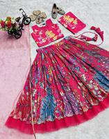 Choli Festif et Élégant pour Filles et Enfants, pour Mariage et Diwali, en Crêpe Naturel Lourd et Extensible, avec Broderie et Imprimé Positionnel