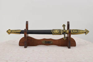 Épée maçonnique de qualité supérieure Tyler Master Mason, lame en acier Damas, étui en cuir noir argenté, poignée en laiton, fourreau, personnalisable OEM - Product Image 3