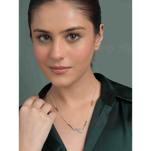 NOVAMART Fine Vintage Heart-Shaped Silver Mangalsutra with Bezel Setting Gift for <b>Wives</b> in White Gold Rose Diamond Jade Zircon M - Product Image 4