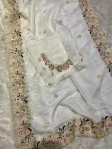 Stylish Traditional Soft Organza <b>Tissue</b> White Sari <b>For</b> Party <b>Wedding</b> Wear With Trendy Fancy Blouse Most Selling Women Saree - Product Image 6