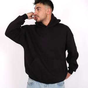 100% Cotton Oversized Thermal Pullover <b>Hoodie</b> Embossed Printing Casual Streetwear <b>Black</b> Loose Fit Cozy Winter for <b>Plain</b> Dyed - Product Image 3