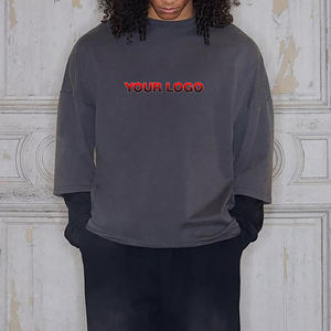 เสื้อยืดผู้ชายแขนยาวผ้าคอตตอน100% 100% ทรงหลวม275แกรมทรงบ็อกซี่ฟิตเนส - Product Image 1