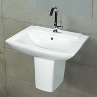 Lavabo moderne monobloc blanc demi-pied dernier design évier de lavage suspendu au mur avec égouttoir pour hôtels villas salles de bain