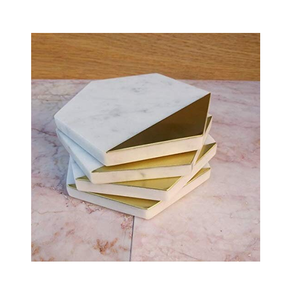 Posavasos de estilo de mármol y latón Posavasos de aislamiento térmico geométrico moderno de piedra natural para taza de vidrio taza bebidas más vendidas - Product Image 4