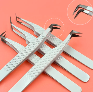 Pinzas de extensión de pestañas con punta de fibra Blanca Rosa profesional ANAAIF, pinzas puntiagudas personalizables con etiqueta privada - Product Image 1