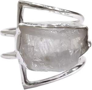 แหวนผู้หญิงดีไซน์เรียบง่าย ประดับด้วยพลอยมูนสโตนสีรุ้งธรรมชาติ หินประจำเดือนมิถุนายน แหวนสองวง ทำด้วยมือ เครื่องประดับเงินแท้ 925 - Product Image 1