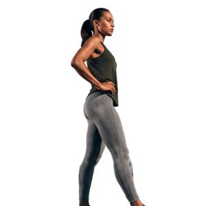 Women's High Waist Gray Athletic Leggings with <b>Black</b> Sleeveless Workout <b>Tank</b> <b>Top</b> Activewear Set - Product Image 5