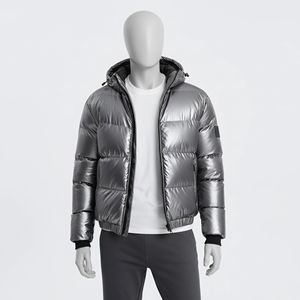 Blouson matelassé personnalisé 2026 en argent brillant, à capuche, isolé, chaud, rembourré, avec fermeture éclair, léger, coupe-vent pour homme - Product Image 4