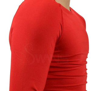 Camisas de compresión de fibra de algodón/Bambú de secado rápido para hombres para entrenamiento de gimnasia manga larga 220g patrón sólido servicio OEM disponible - Product Image 3