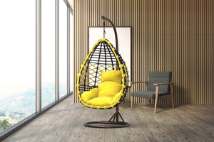 Fauteuil suspendu confortable en rotin pour jardin, chaise balançoire moderne et durable, mobilier de patio pour cour, intérieur/extérieur, pliable, pour balcon - Product Image 6