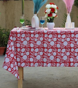 Mantel Cuadrado de Algodón 100% Estampado a Mano con Diseño Floral Moderno, Tamaños Personalizados, Cubierta de Mesa para Fiestas y Cenas - Product Image 1