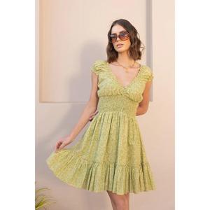 2025 été et automne nouvelle mode coupe ajustée couleur unie sans manches col en v cent plis robe courte pour femmes - Product Image 1