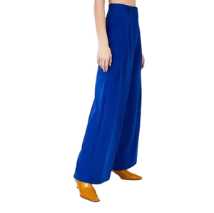 Pantalon évasé pour femme de bureau pleine longueur tissé printemps devant plat décontracté taille haute Anti-rides Spandex/Polyester coupe ample - Product Image 3