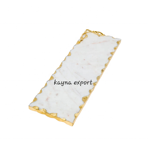 Bandeja de mármol blanco con bordes dorados, asas de rama de Metal para el hogar, cocina y restaurante, mesa, frutas y nueces, bandeja decorativa - Product Image 1