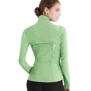 Léger imperméable coupe-vent coupe ajustée à manches longues col montant couleur unie Fitness veste respirant séchage rapide Yoga vestes - Product Image 2