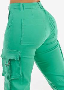 Streetwear décontracté personnalisé de haute qualité pour femmes pantalon cargo respirant avec poches à taille haute et devant plat de BD - Product Image 4