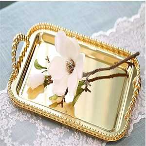 Plateau de service décoratif en métal avec poignées à chaîne pour la maison, l'hôtel, le restaurant, les cadeaux de mariage, l'affichage, utilisation durable de qualité supérieure - Product Image 1