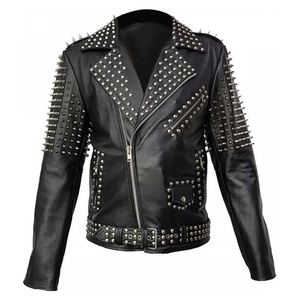 Essential Men Studded <b>Leather</b> Winter Jacket With Warm Lining Adjustable Zip And Soft Inside For Comfortable Cold Weather <b>Outfits</b> - Product Image 4