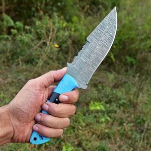 Cuchillo de Caza de Hoja Fija de Acero de Damasco Hecho a Mano Personalizado, Funda de Cuero para Supervivencia al Aire Libre, Venta al por Mayor OEM, 3 Años - Product Image 4